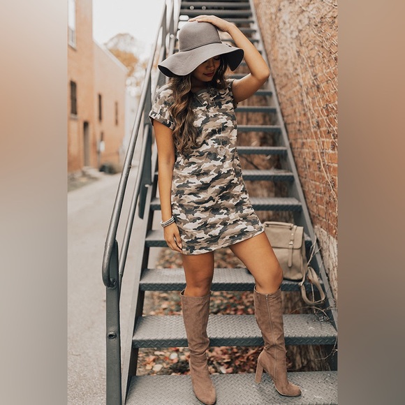 SEED TO STYLE Dress Organically Camouflage T-Shirt Ruched Side Dress - Picture 6 of 15